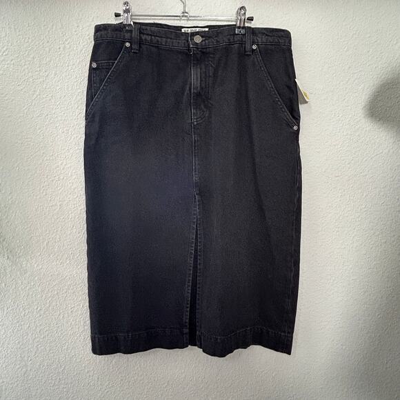 NEW Free People Wild Roses Midi Black Denim Jean Skirt Sz 31 Minimalist Capsule - Picture 2 of 10